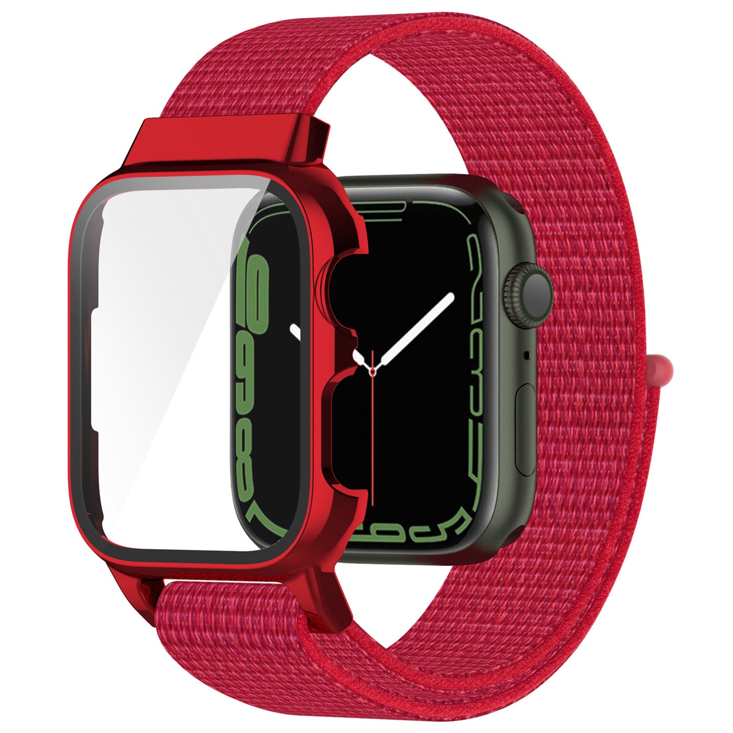 Loop Fastener Nylon Watch Band Strap + Tempered Glass Film Electroplating PC Watch Case Cover for Apple Watch Series 7 45mm Loop Fastener Nylon Watch Band Strap + Tempered Glass Film Electroplating PC Watch Case Cover for Apple Watch Series 7 45mm